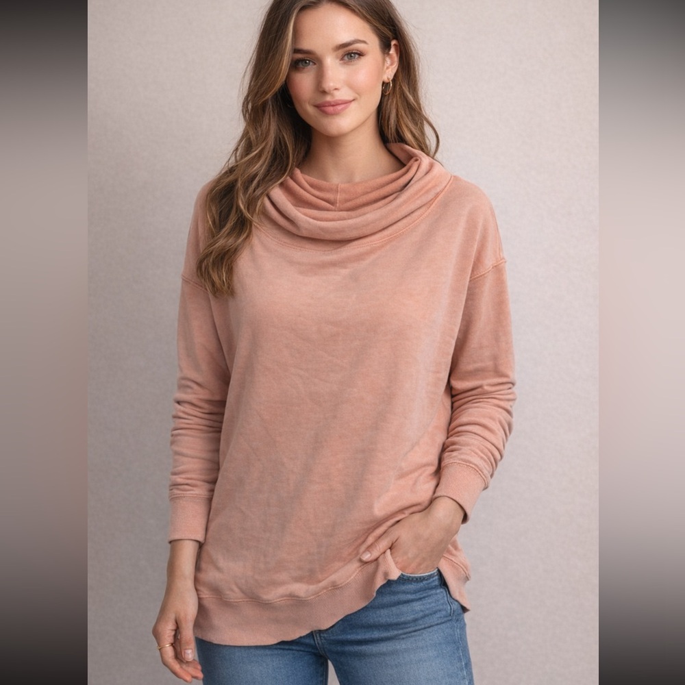 Anthropologie Peach Cowl Neck Long Sweatshirt Size Medium | Soft Oversized